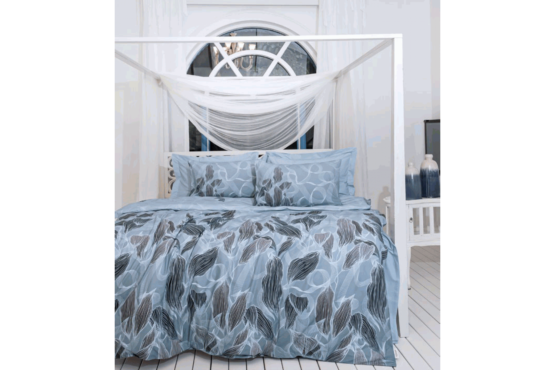 Posteljnina bombaž mako saten - modra