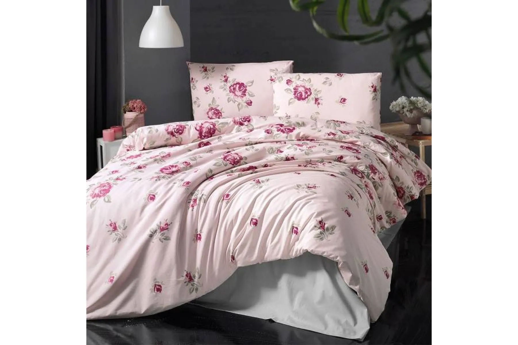Posteljnina bombaž mako saten - roza